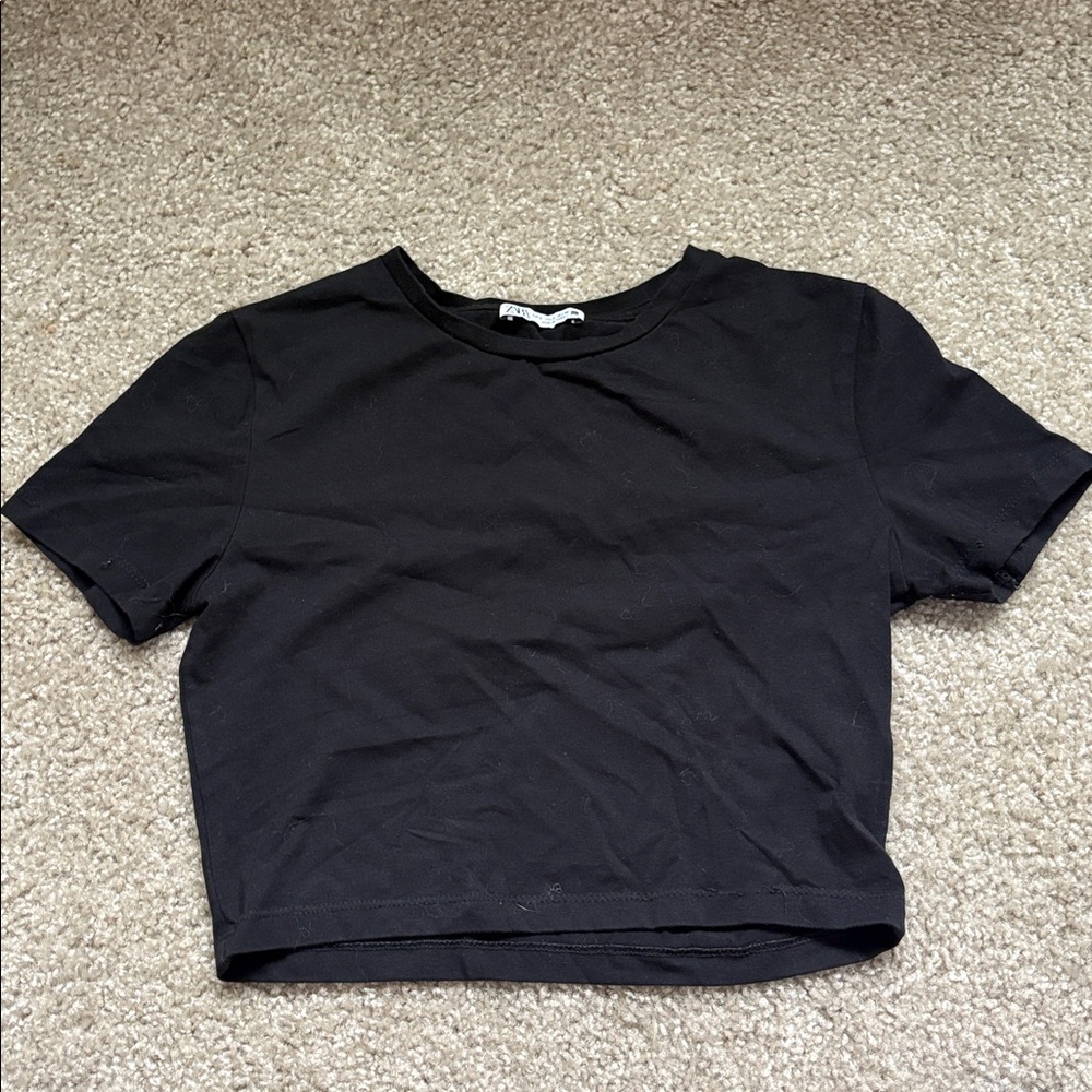 Zara Black Short Sleeve Cotton Tee